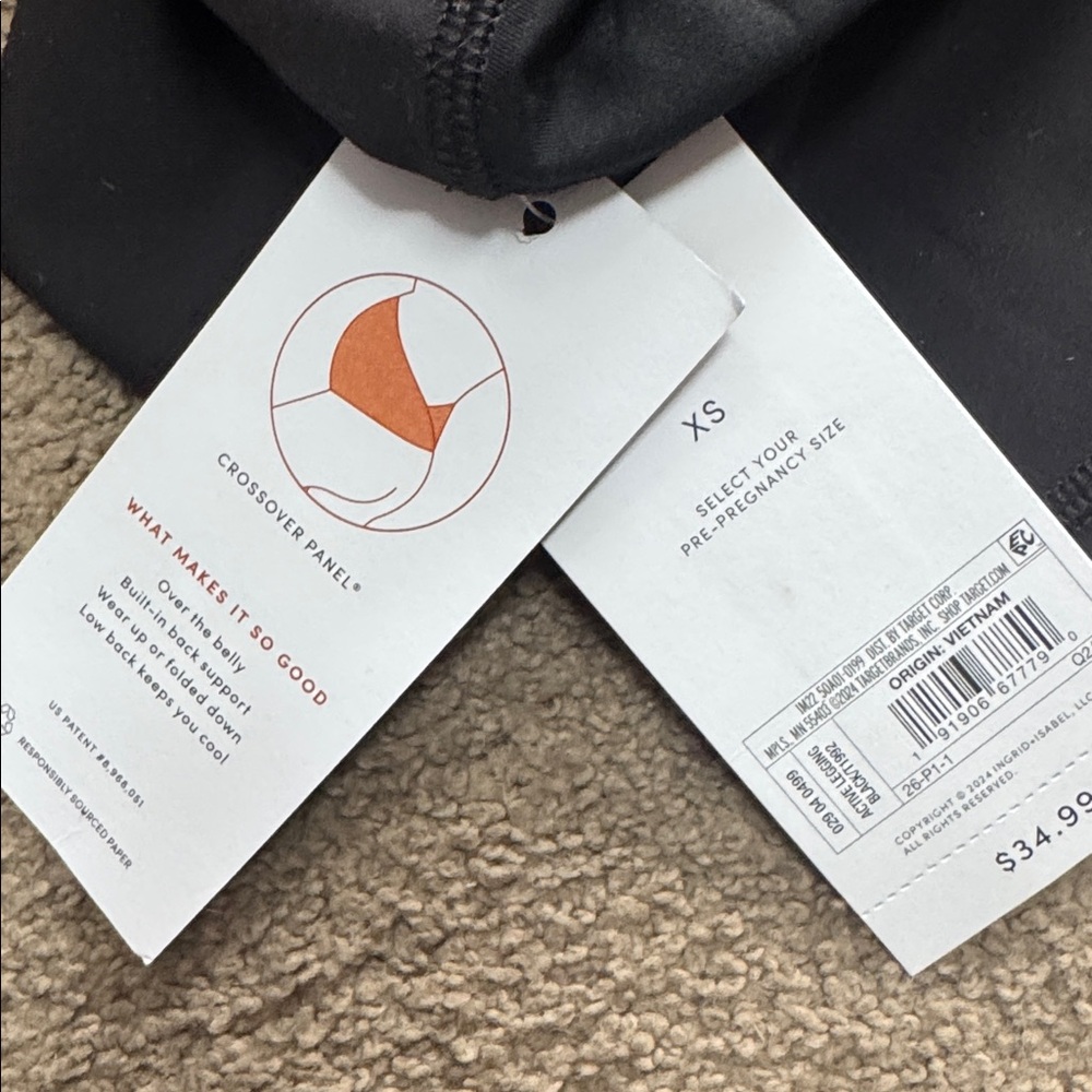 NWT Isabel Maternity by Ingrid & IsabelCrossover Panel Active Leggings, XS NAVY - Picture 3 of 6